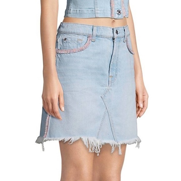 7 For All Mankind plus size frayed denim jean mini skirt w/ fringe NWT Sz 32 - Picture 2 of 16
